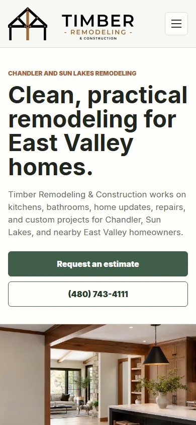 Timber Remodeling & Construction Homepage mobile screenshot